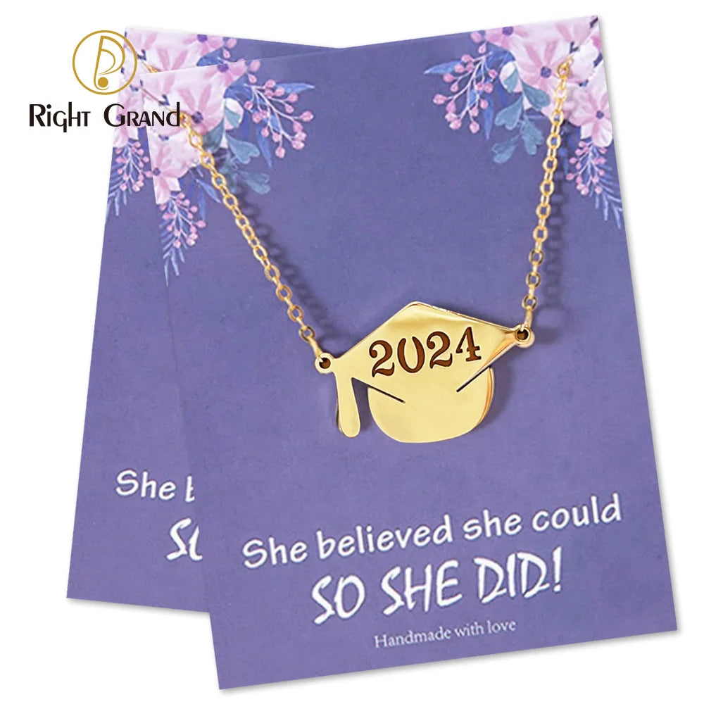 Personalised Jewelry Stainless Steel 18K Gold Plated Custom 2024 Graduate Personalized Engrave Year Bachelor Cap Necklace