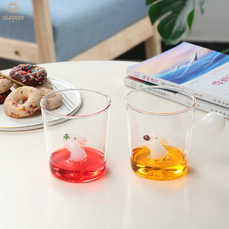 3D Bunny Cup With Ball Handle High Borosilicate Glass Juice Drinking Glass Coffee Milk Tea Mug Cup