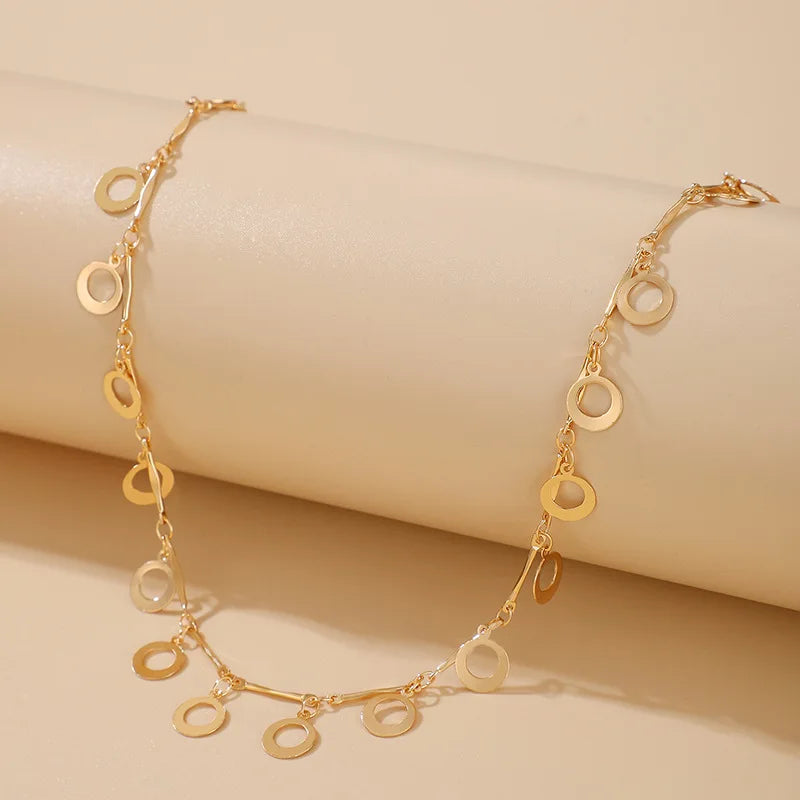 Fashionable Geometric Tassel Hollowed Out Round Irregular Single Layer Simple Necklace for Women's Necklace
