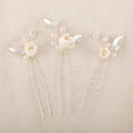 SLBRIDAL Handmade Alloy Leaf Ceramic Flower Pearls Bridal Hair Pin Wedding Hair Sticker Women Jewelry Hair Accessories
