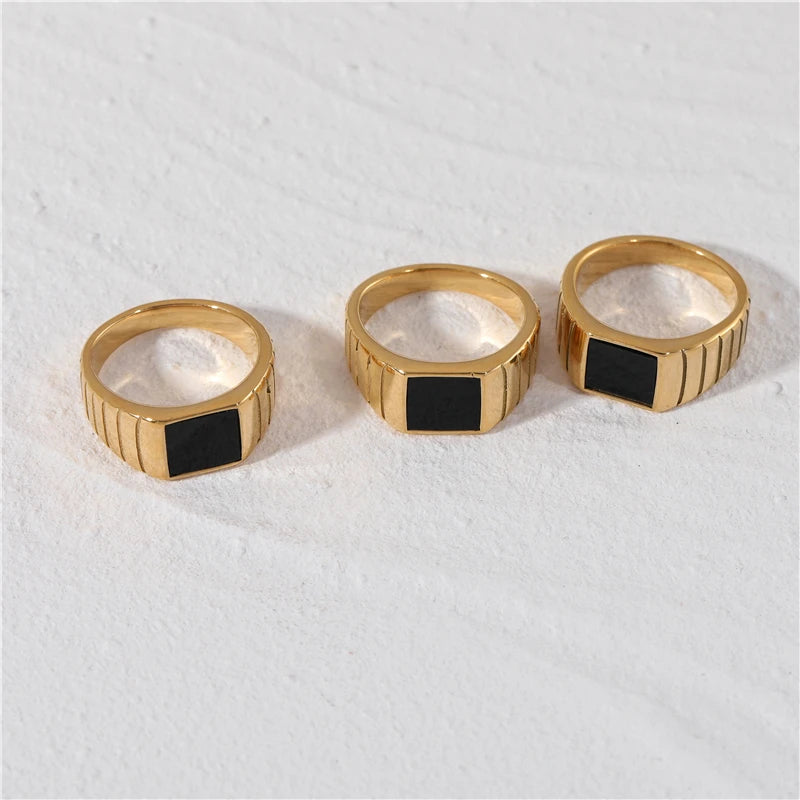 High End 18K Gold Plated Plain Black Stainless Steel Rings Unisex Rings Couple Rings Gold Jewelry