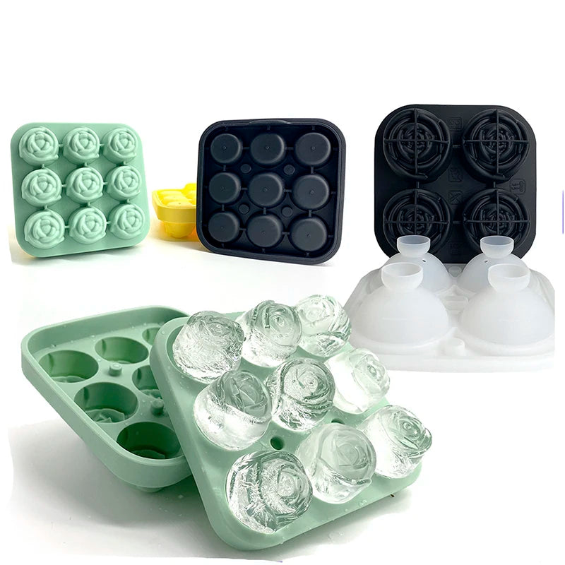 Rose Cover 6 Cavity Silicone Ice Cube Trays Large Ice Ball Mold Eco-Friendly Ice Cream Maker for Cocktails