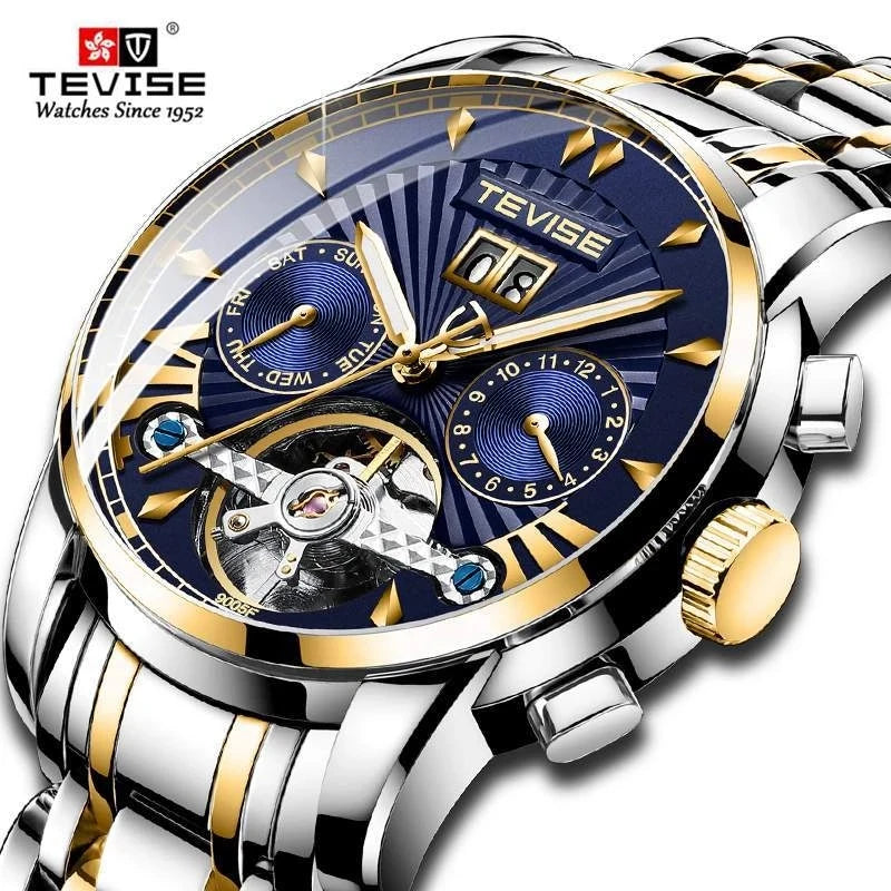 TEVISE T9005F Watch Skeleton Luxury Automatic Mechanical Watches Men Wrist Business Full Steel Watch Mens Relogio Masculino