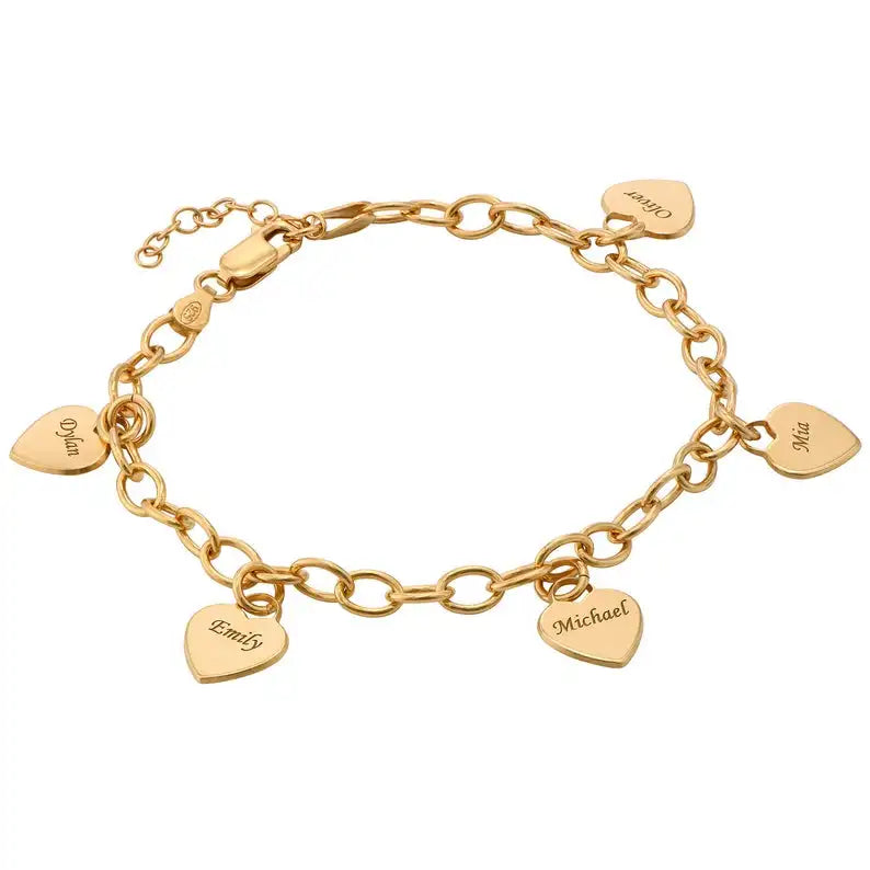 Factory Wholesale Stainless Steel Gold Heart Charm Bracelet Engraved Pendant Mothers Day Jewelry
