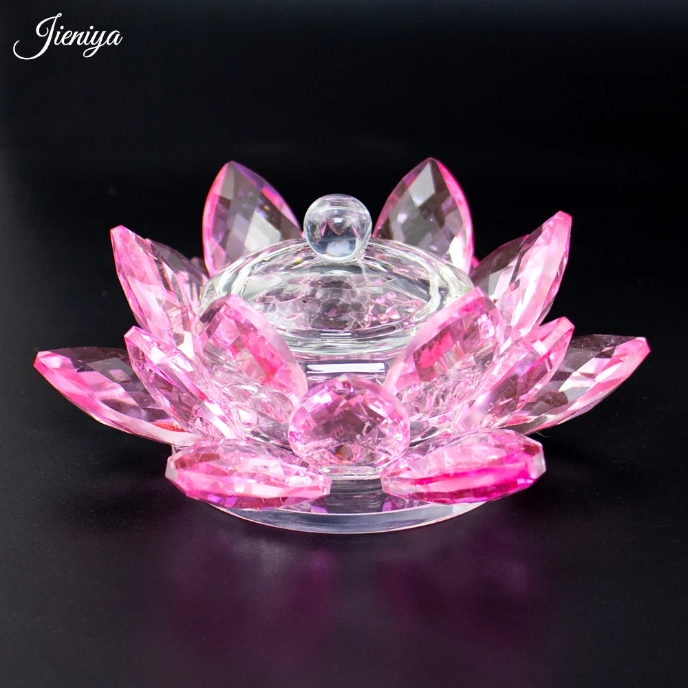 Jieniya Luxurious Nail Supplies Pink Crystal Lotus Style Glass Cup Nail Dappen Dish Nail Acrylic Liquid Cup With Lid