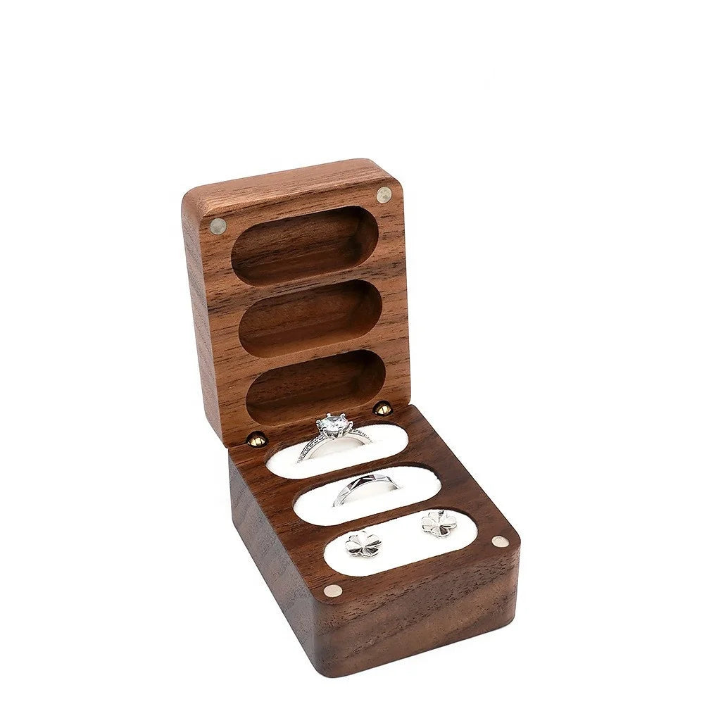 Laser Logo Premium Wooden Rings Holder Ring Box with Velvet