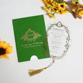 Green Velvet Envelope and Custom Transparent Gold Stamping Acrylic Invitation with Tassels for Wedding/party Invitation