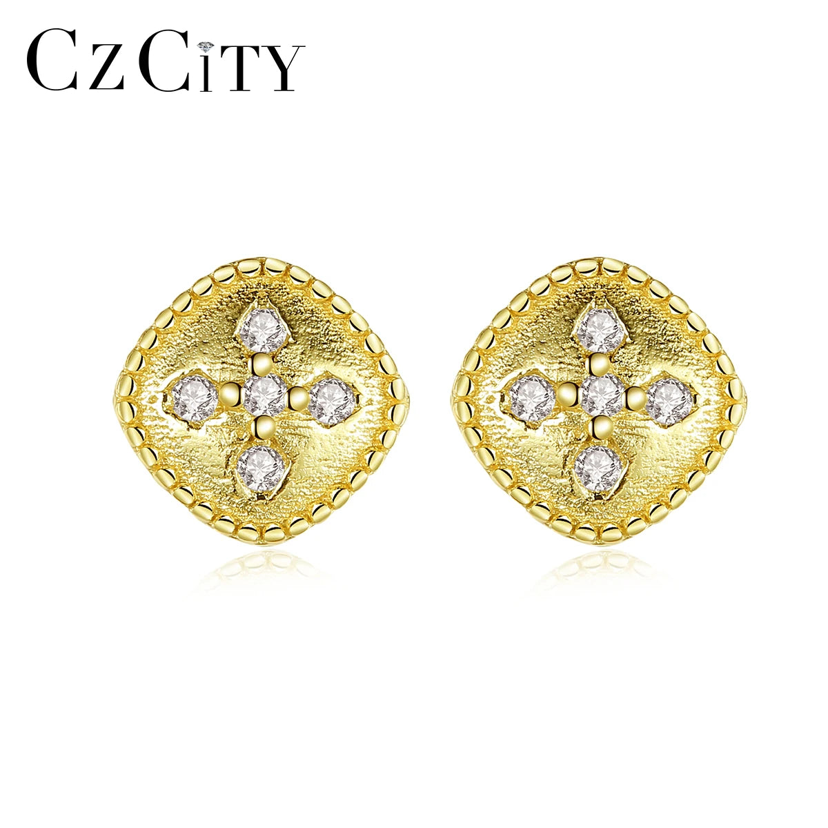 CZCITY Fashion Stud Jewelry 2025 Sterling Silver Earrings 18K Gold Plated AAA Cubic Zircon Setting Earring