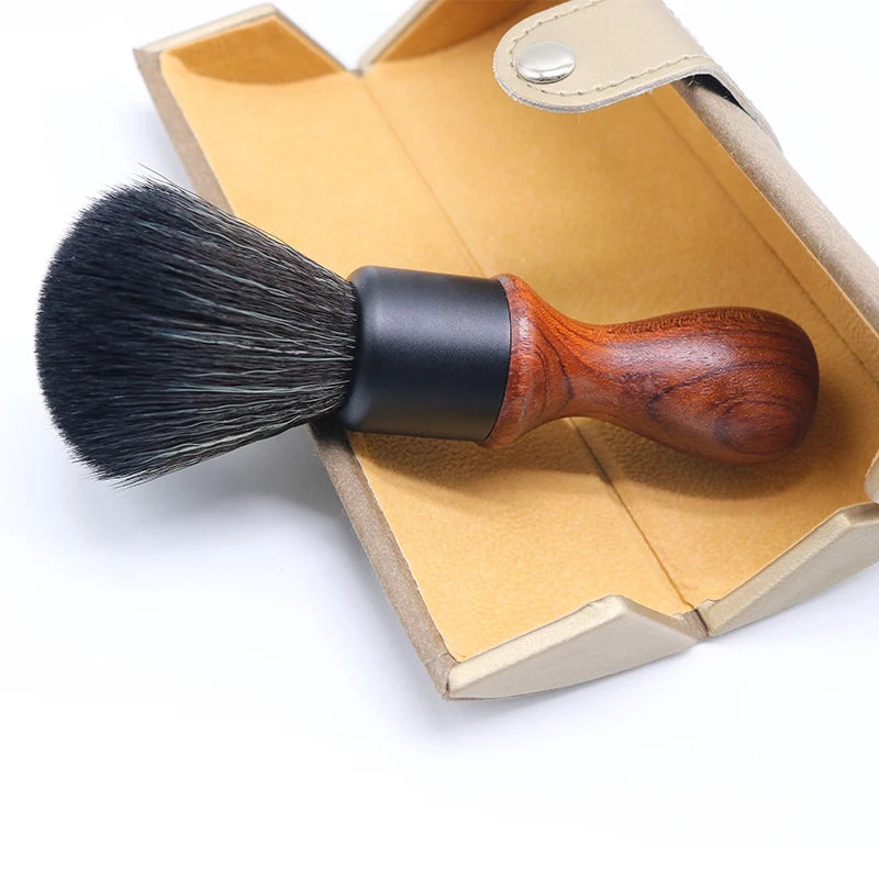 Portable Custom Shaving Brush with Travel Leather case Mens Synthetic Vegan Father's Gift Shaving Brushes with Long Handle Wood