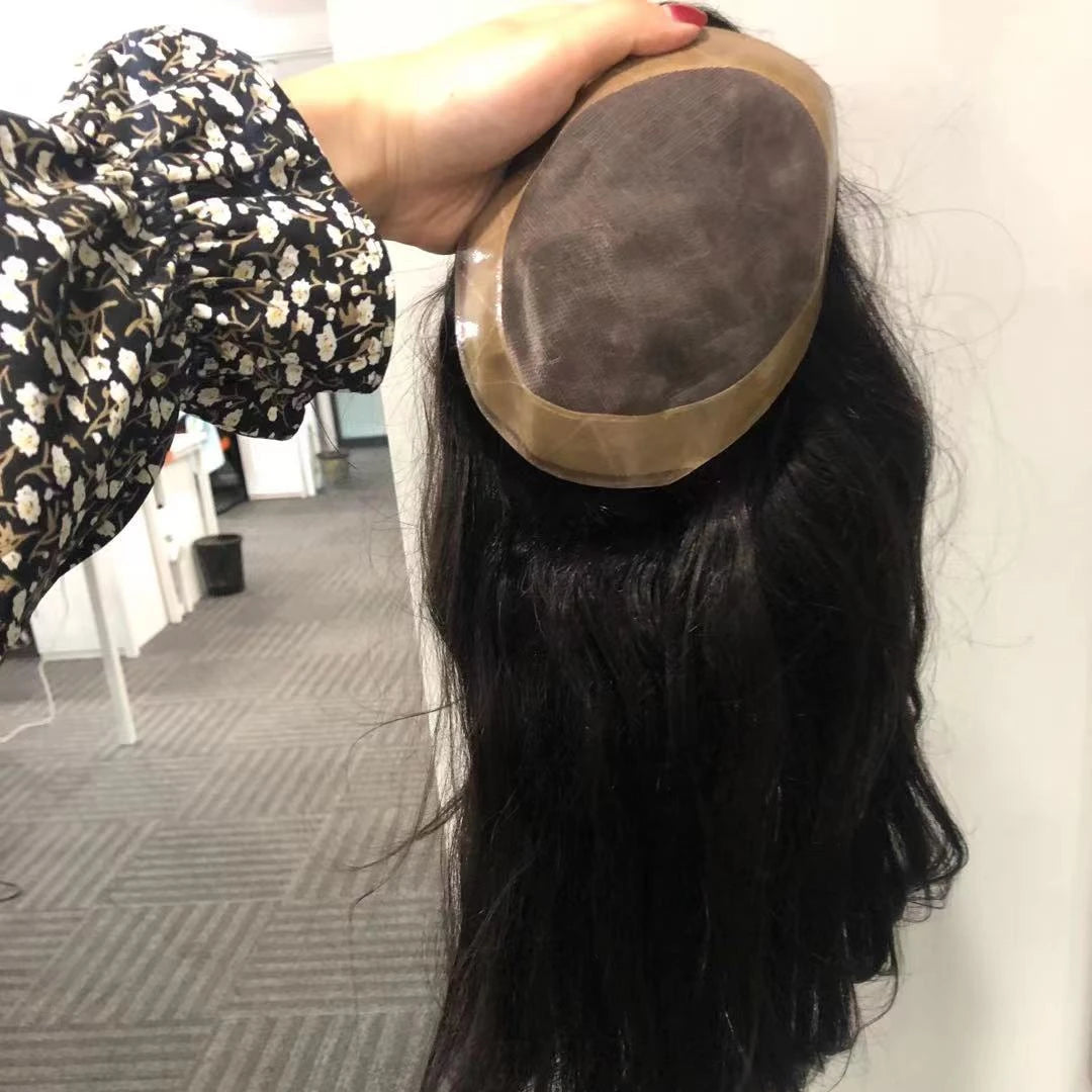 LONGFOR Free Part Silk Human Remy Hair Hand Tied Mono Top Base Alopecia Monofilament Female Woman Hair Topper Toupee for Women