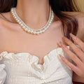 Elegant Big White Imitation Pearl Women's Necklace Double Layer Choker Clavicle Chain Necklace Wedding Jewelry Collar New