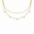 Women's Stainless Steel Gold Plated Double Layer Jewish Star Charm Necklace Ethnic Link Chain with Hexagon Pattern