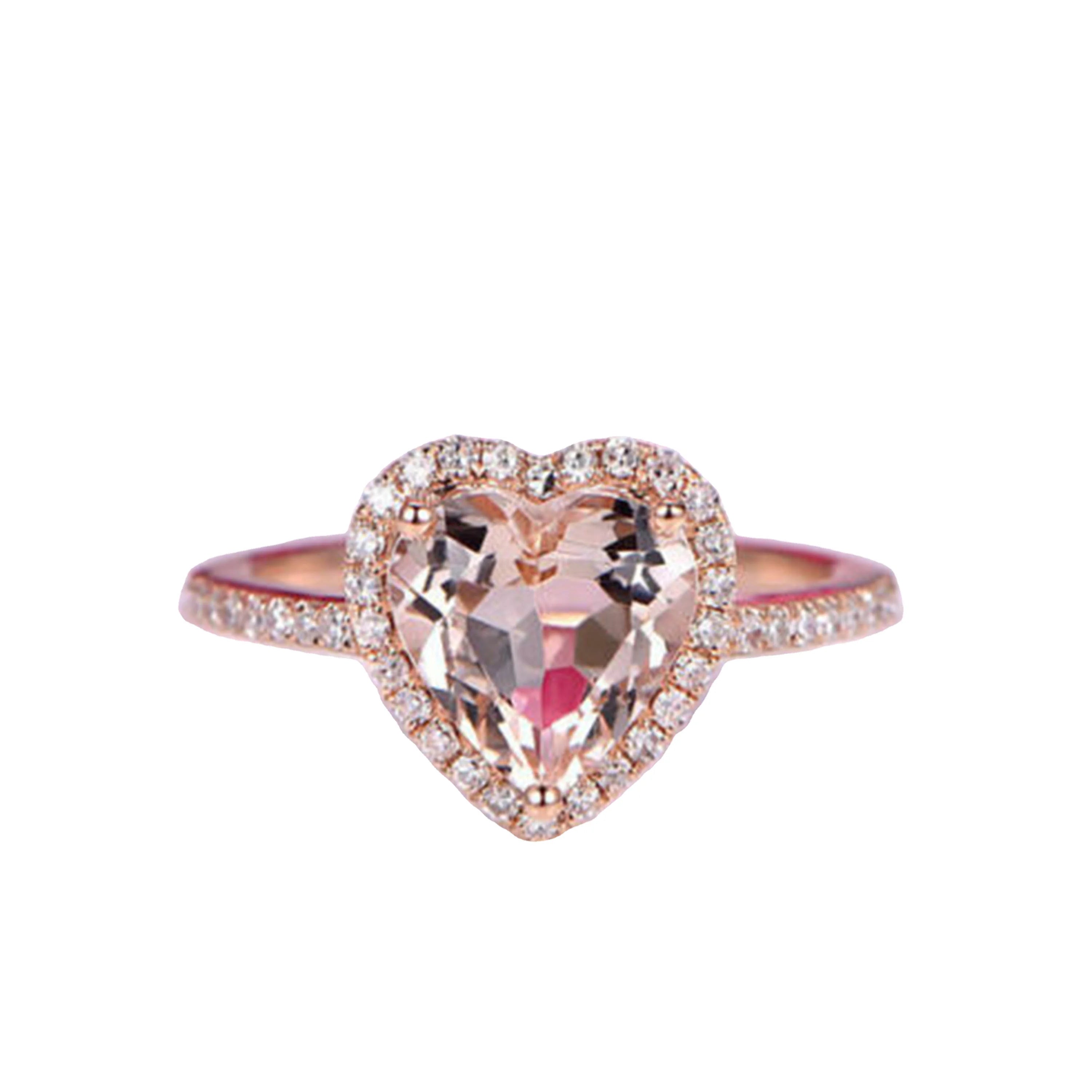 Love Heart Band 925 Sterling Silver Morganite Zircon Jewelry Wedding Gift Engagement Rings
