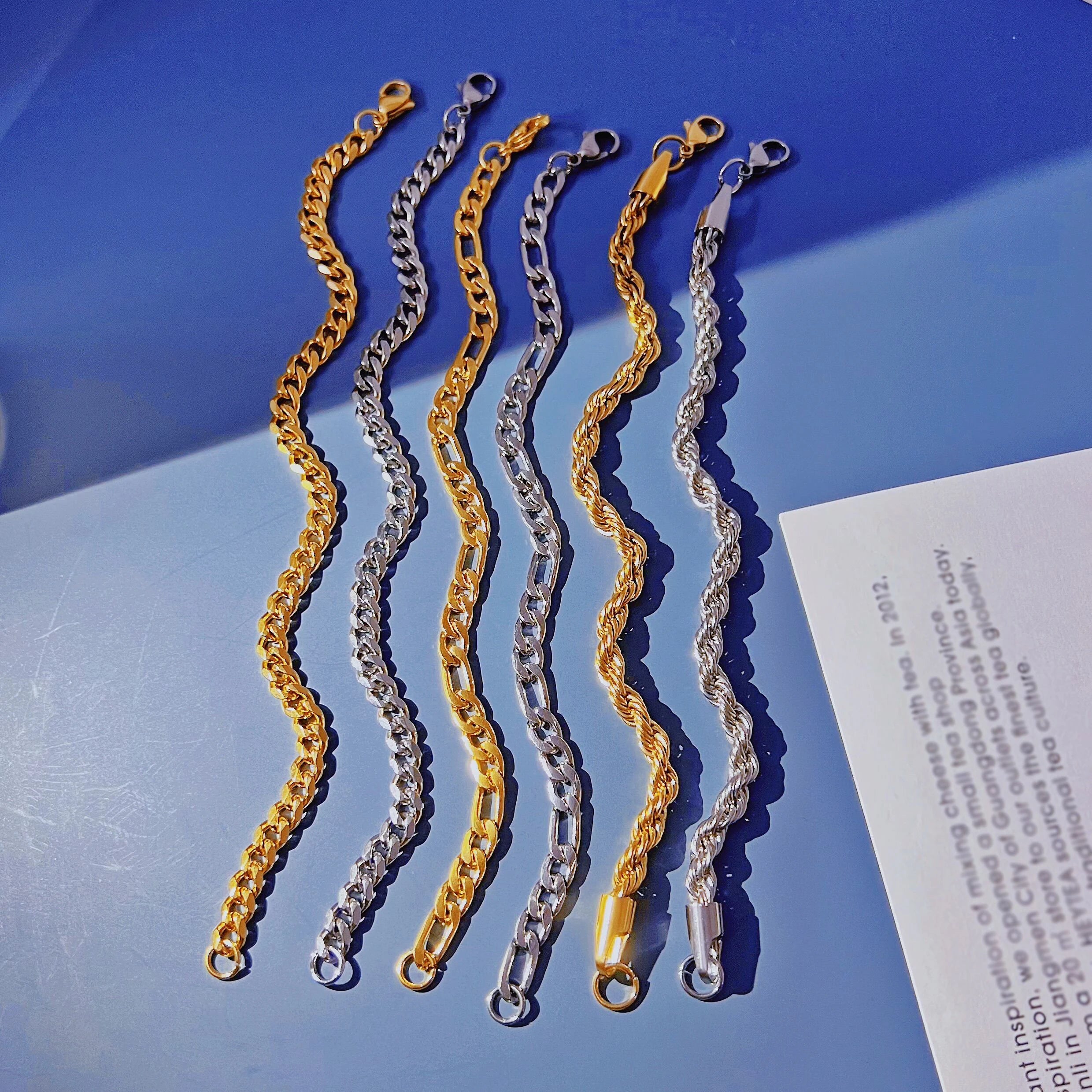 Nickel Free Stainless Steel 5mm Miami Cuban Bracelet Figaro Chain Jewelry 18k Gold Twist Rope Bracelets for Men and Women