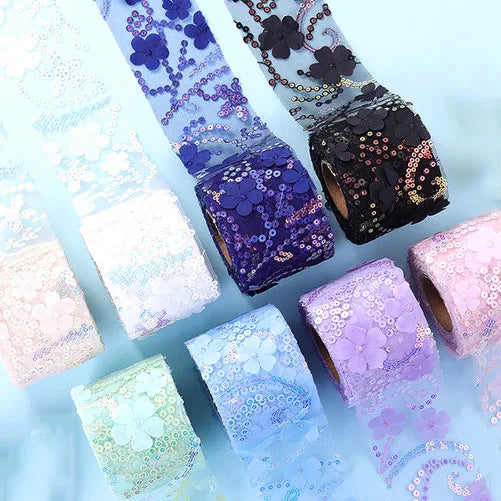 New DIY Hair Accessories Tulle Ribbon Embroidered with Sequins & Flowers Rhinestones Product Type