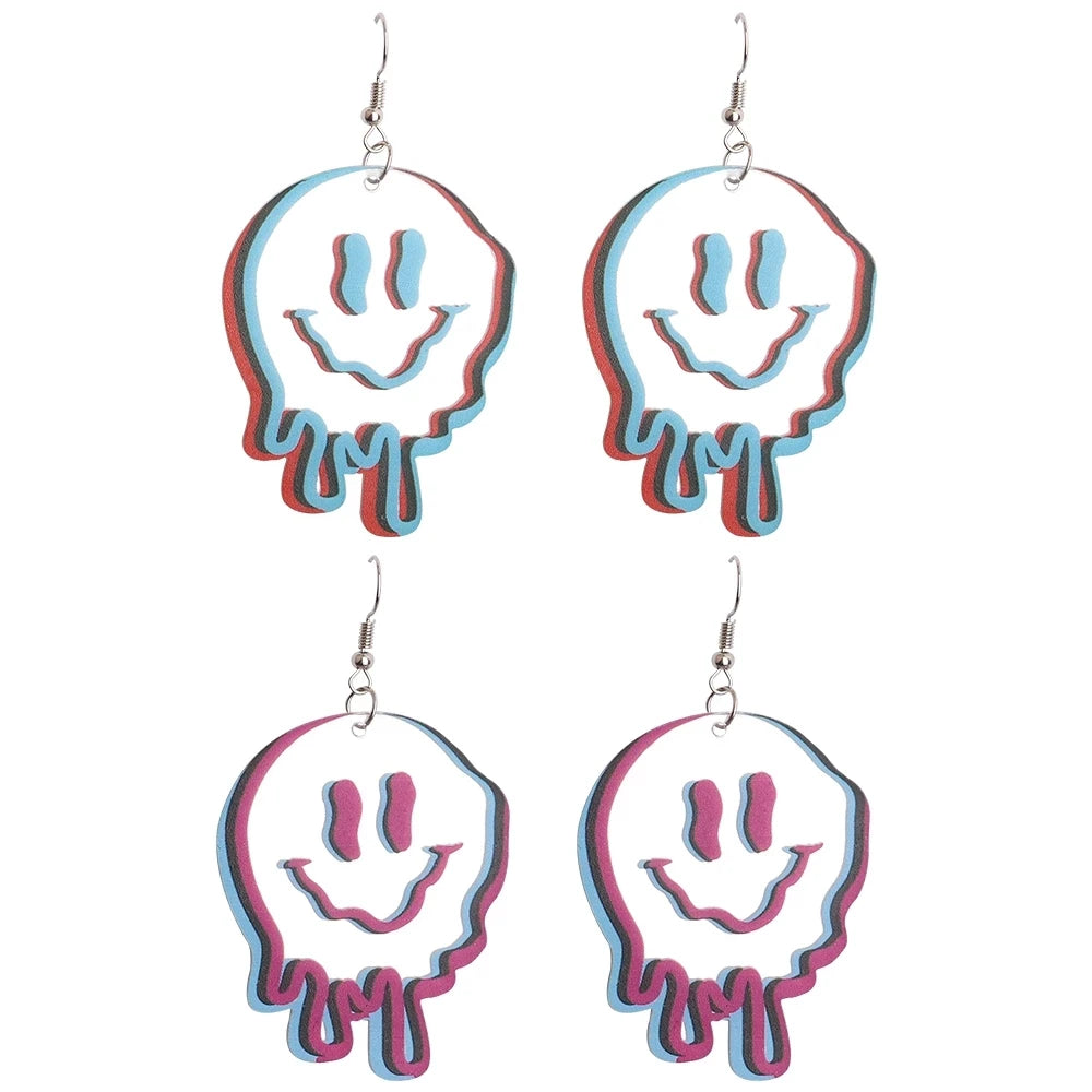 Funny Cartoon Resin Dangle Earrings Bright Mirror Drop Earrings Smiling Face Jellyfish Acrylic Blue Pink Earrings