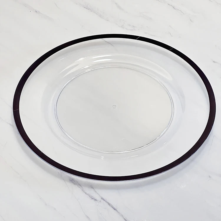 Wedding Plastic Round Transparent Clear Plate Charger With Black Rim Ceremony Tableware Dinner Plates