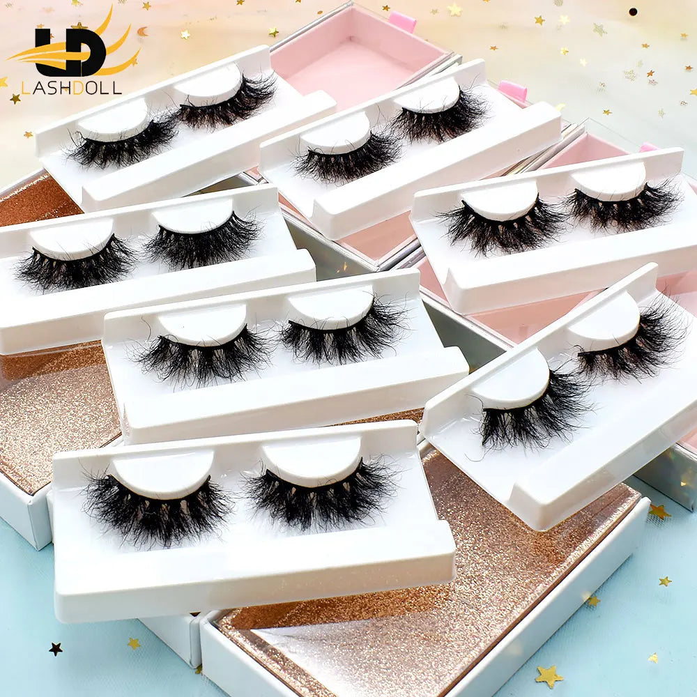 Create Your Own Brand 8D 25mm Mink Eyelash Handmade Real Mink Fur Eyelash Bomb Effect Private Label and Free Packing Box