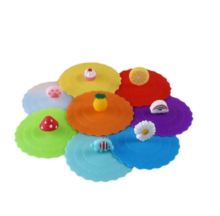Custom Cartoon Silicone Cup Lids Anti-dust Airtight Seal Mug Bowl Cover Glas Mit Deckel Silica Gel Fruit Drink Coffee Caps