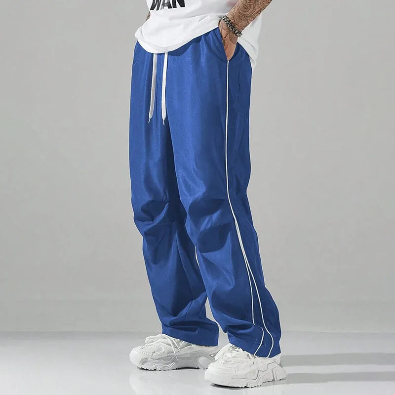 RNSHANGER Summer Men'S Sports Casual Pants Elastic Waist Drawstring Striped Workout Straight Leg Pants Trousers with Pockets