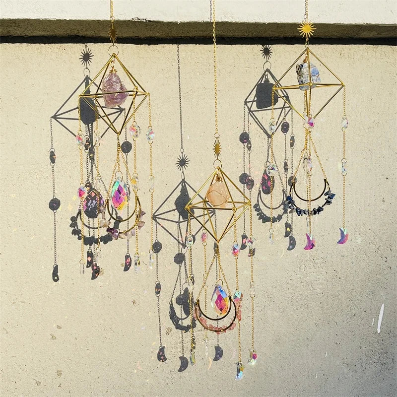 Diy Beaded K9 Crystal Handmade Sun Catcher Raw Crystal Stone hang Decoration