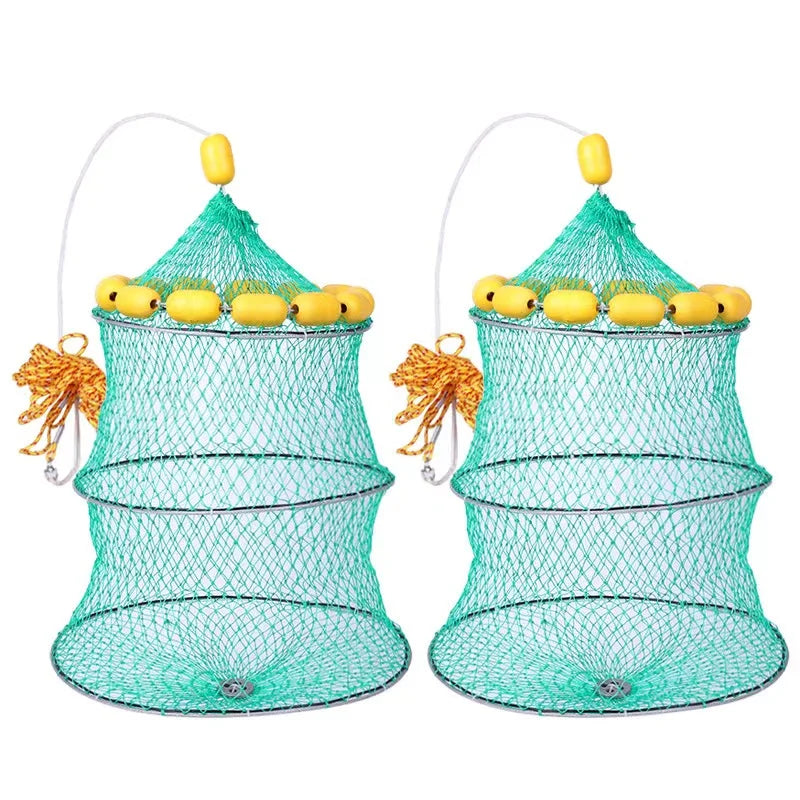 Portable Green Floating Fishing Basket Cage Multifilament Nylon and Rubber Coated for Lobster and Bait Storage