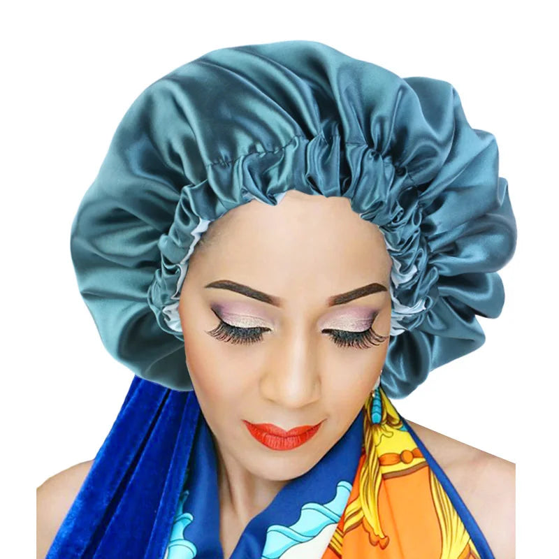 Wholesale Custom Logo Hair Accessories Solid Double Wear Sleep Bonnets Reversible Satin Double Layer Hair Bonnets for Women