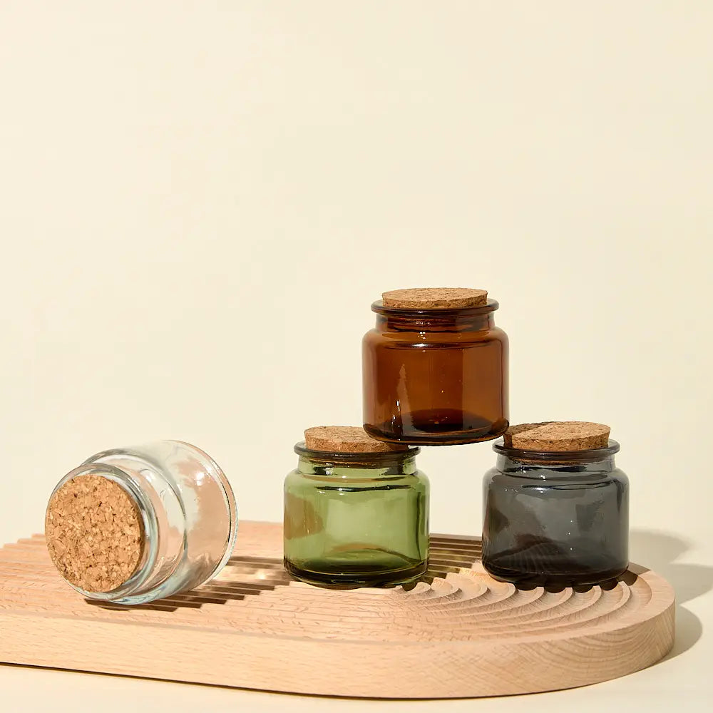 Wholesale DIY Cup Clear Amber Green  Gray  Container Empty 4oz 100Ml Glass Candle Jar With Cork Lid Candle Vessel