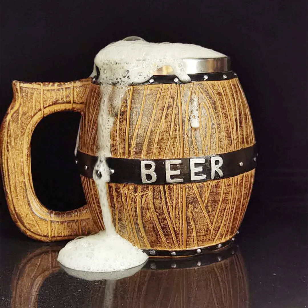 Medieval Wooden Barrel Beer Mugs MCA02  Beer Steins Stainless Steel Vintage Beer Cup Drinkware Mug Strange Cups