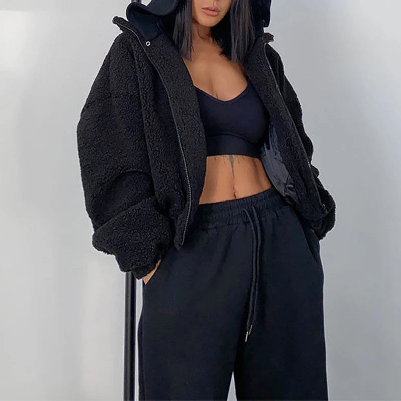 2025 Women Clothes Long Sleeve Full Zip Hoodie Wholesale Trendy Custom Embroidery Teddy Coat Jacket Women