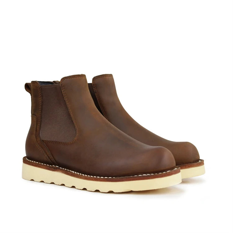 Unisex Genuine Leather Chelsea Boots Casual Midi High Ankle British Western Style Comfortable for Summer Winter Famous Brands MegaBDM