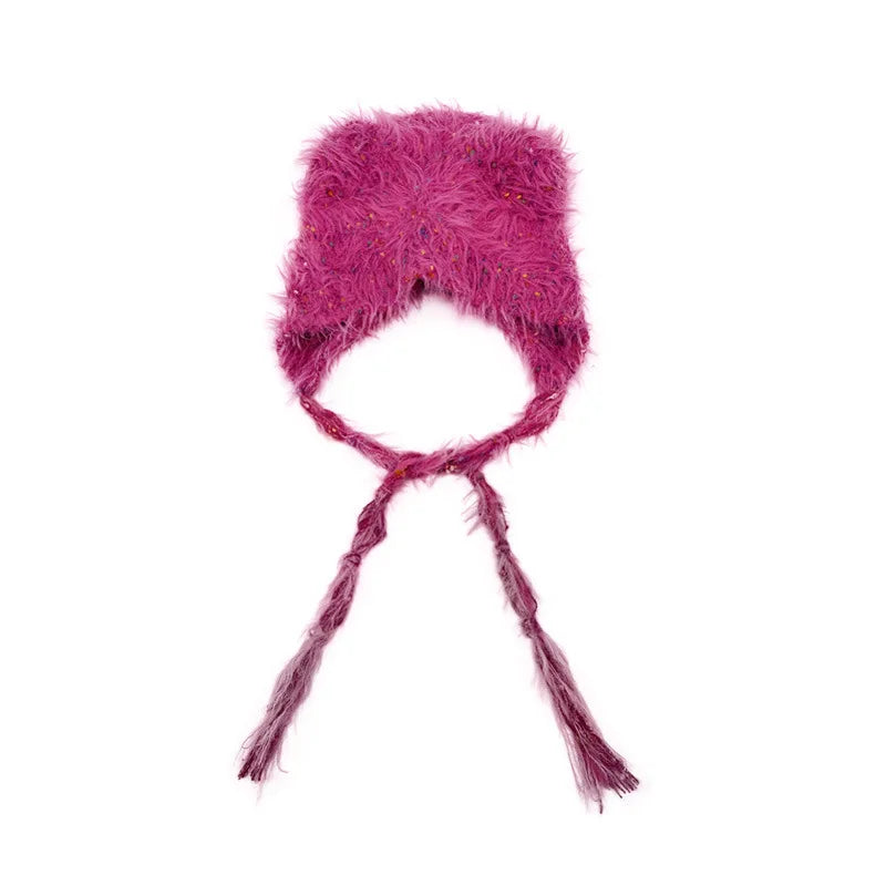 Hotsale Autumn and Winter New Vintage Plush Ear Protection Wool Warmth Thickened Wool Hat Colored Dot Tie Plush Hat