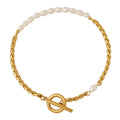 Hot Sale Fashionable New Designs Creative Gold Plated Fresh Water Pearl Beads Stainless Steel Womens Bracelet