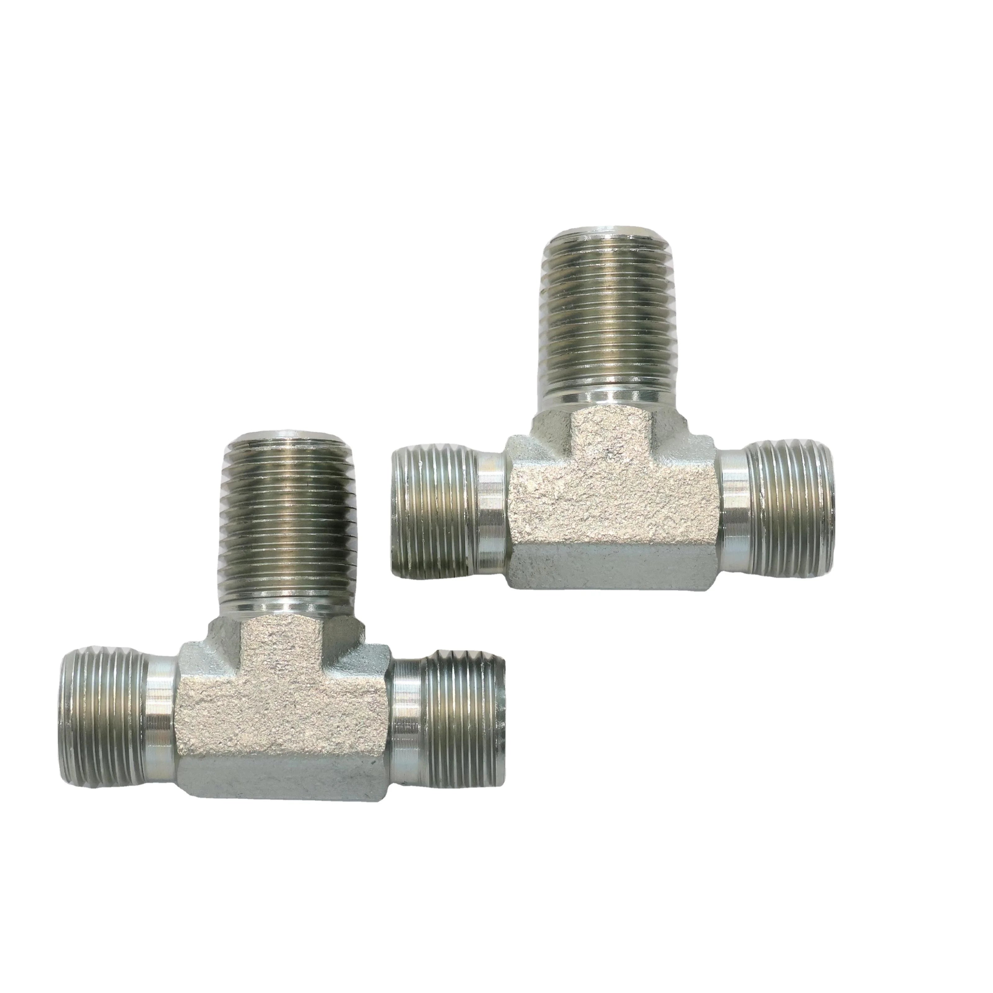 SAE/ BSPP/ METRIC/JIC  Hydraulic Hose Adapter Connector for High Pressure Tee Male Face Seal to Male NPTF Fitting Pipe Nipple