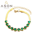 Ason Simple Gold Plated Bracelet Women Stainless Steel Jewelry Green Zircon Bracelets Bangles Snake Chain Bracelet