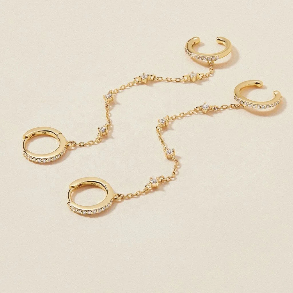 LOZRUNVE 925 Sterling Silver Diamond Chain Linked Connected Hoop Earring Ear Cuff