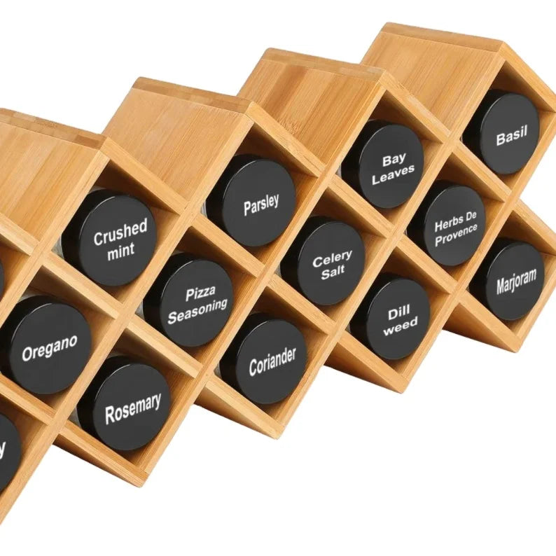 Bamboo Spice Rack Organizer 4-Tier Countertop Organiser Criss-Cross Kitchen Cabinet Free-Standing Countertop Storage Organizer