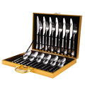 24Pcs Sillverware Mirror 18/0 Stainless Steel Kitchen Dinnerware Include Knife Fork Spoon and Teaspoon