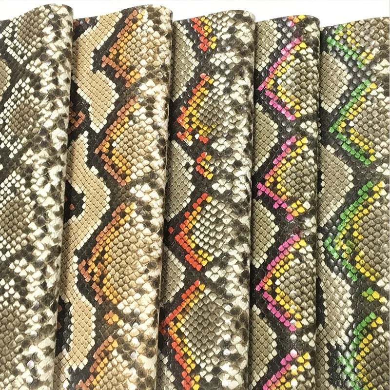 Snake Skin Printing PVC Faux Artificial Leather Fabric Roll 1mm PU for Bag Sofa Football Golf Cover Belt Hair Bow Garment Sewing