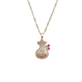 Three Kinds of Money Lucky Bag Zircon White Jade Pendant Necklace Women's Fashion Design Sense Titanium Steel Necklace