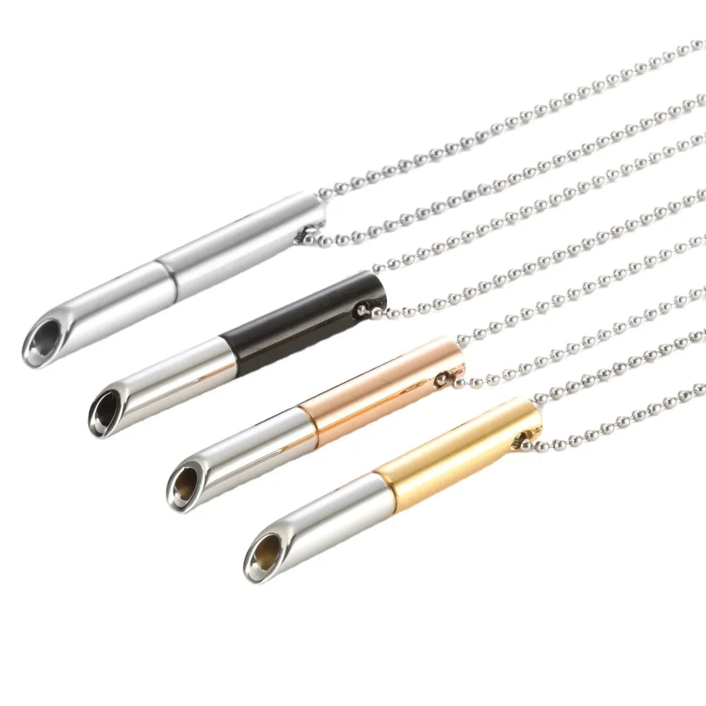 Fashion Jewelry Necklaces Stainless Steel Anxiety Breathing Whistle Pendant Necklace Stress Relief Meditation Necklaces