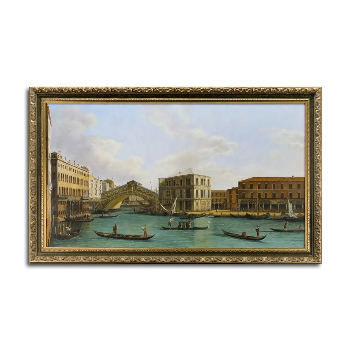 A View of Rialto Bridge Venice Canaletto Handmade Oil Painting on Canvas Eco-Friendly Thick Textured Art Decor for Home & Hotel