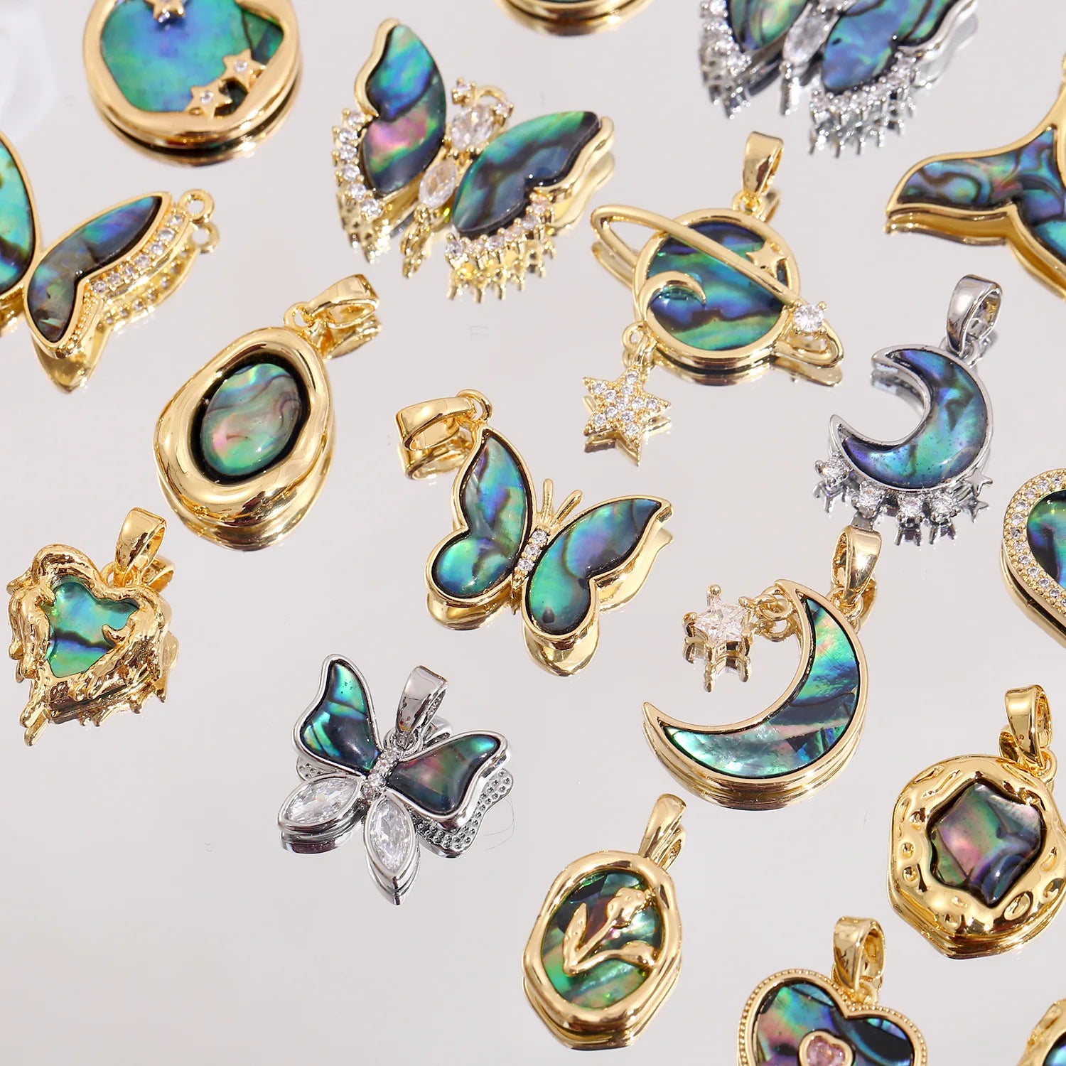 18K Gold Plated Natural Abalone Shell Baroque Rectangular Flower butterfly Pendant Diy Pearl Necklace Bracelet Jewelry Pendants
