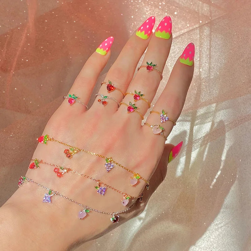 GT Hot Selling Cute Fruit Ring 2021 New Design 18k Gold Plated Adjustable 925 Sterling Silver Ring