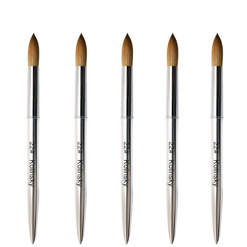 Yalixin Custom Logo Round Head Acrylic Nail Brush Luxury Kolinsky Hair Silver Metal Handle Crimped Ferrule for Acrylic Nails Art