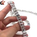 Silver Base Rhinestone Chain Trimming for Wedding Dresses 5*10mm Rectangle Clear Glass Crystals Bag Decoration Shoes Garments