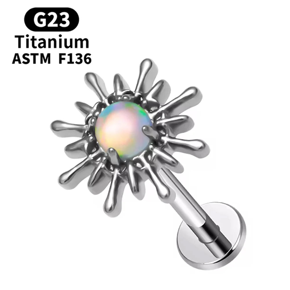 G23 Titanium Labret 16G Piercing Jewelry Fashion Ear Studs Opal Stone for Tragus Cartilage Conch Forward Helix Earrings Jewelry