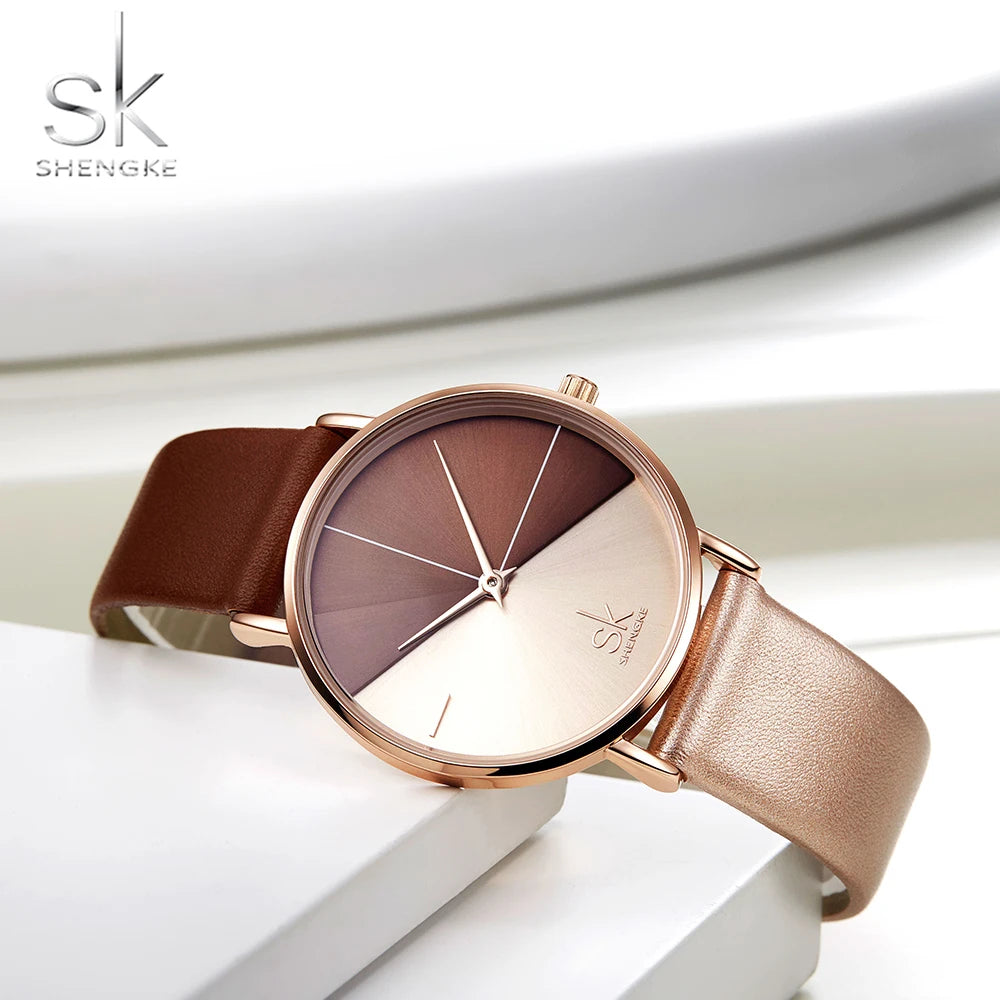SK SHENGKE K0095 Simplicity Creative Female Wrist Watch Genuine Leather Elegant Women Watches Ladies Business Wristwatch