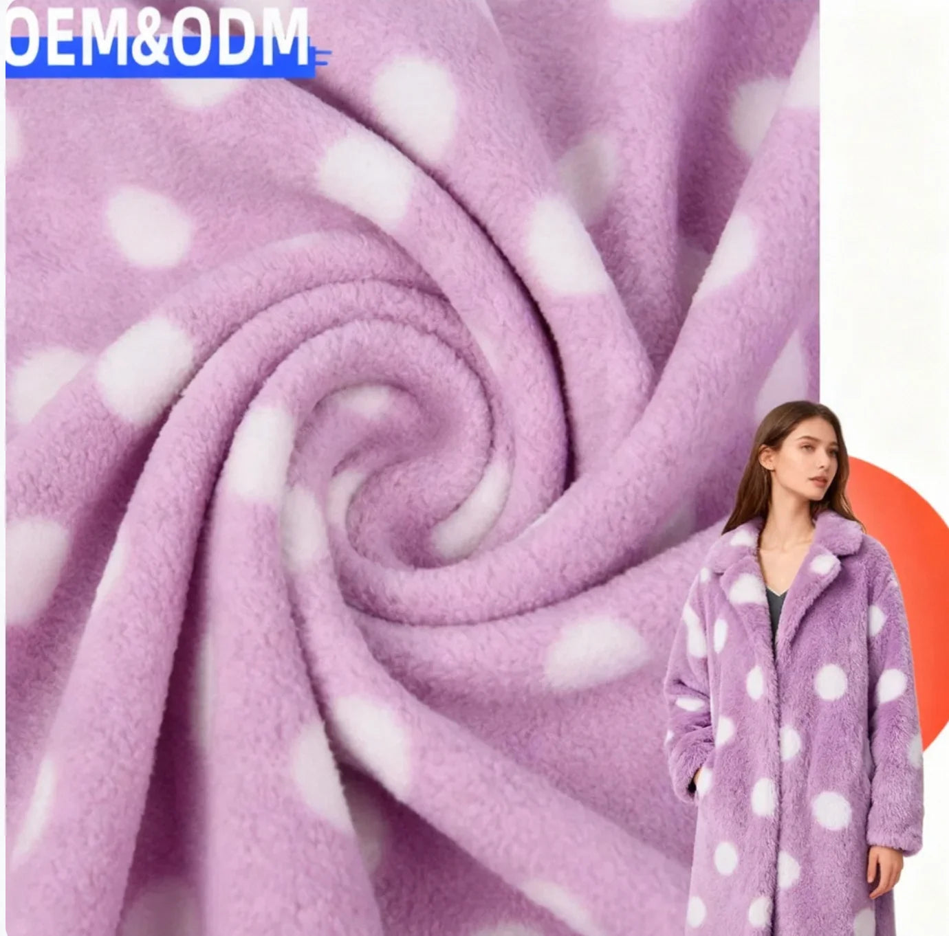 Both Side Brushed One Side Anti-pilling Polka Dot Printed Polar Fleece Fabric 290gsm for Autumn Coat