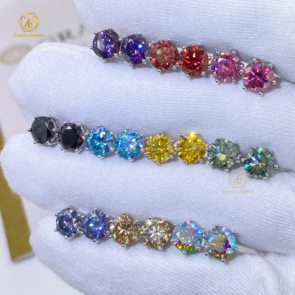 5mm 6.5mm 8mm Yellow Red Green Blue pink champagne Purple Black Color Moissanite Stud Earring 4/6 Claws with GRA Certificatione